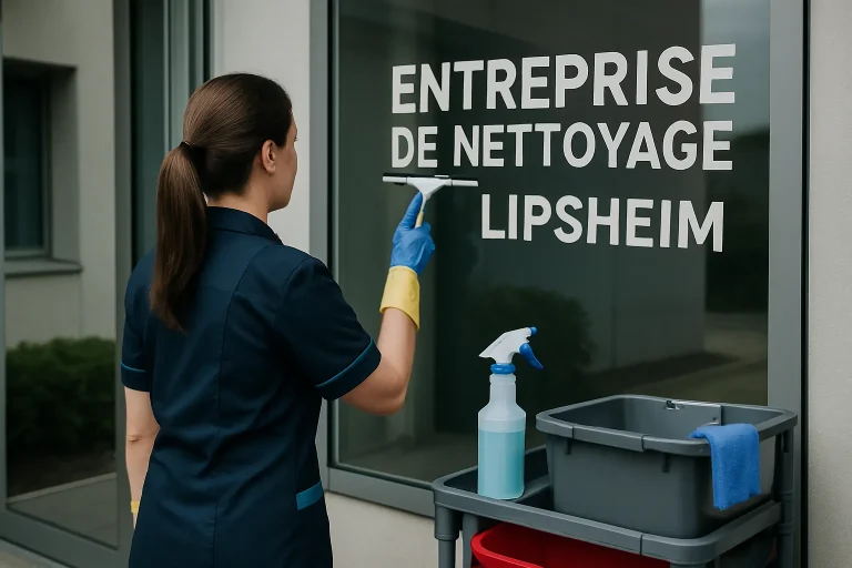 Bureau propre à Lipsheim avec des plantes et un personnel en train de nettoyer.