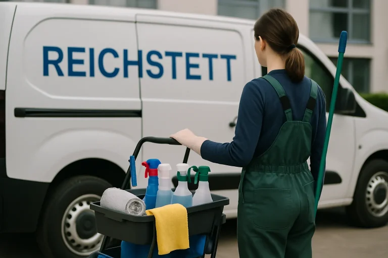 Un agent de nettoyage s'occupant d'un bureau à Reichstett, mettant en avant des méthodes écologiques.