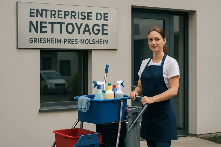 Un agent de nettoyage utilisant un équipement moderne dans un bureau lumineux à Griesheim-près-Molsheim.