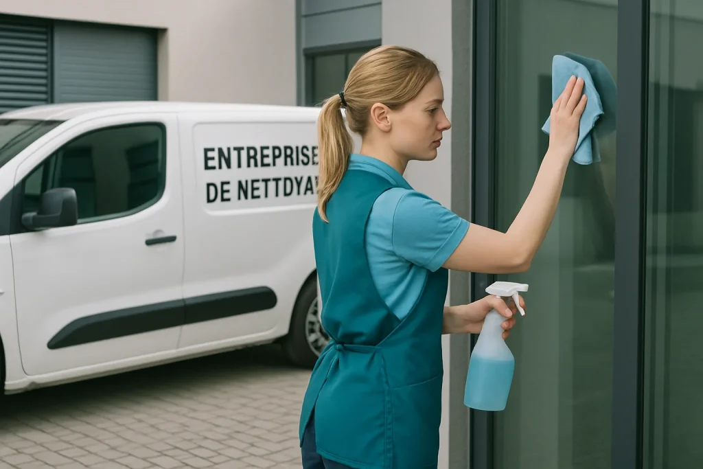 Équipe de nettoyage à Mundolsheim, utilisant des produits écologiques dans un appartement.