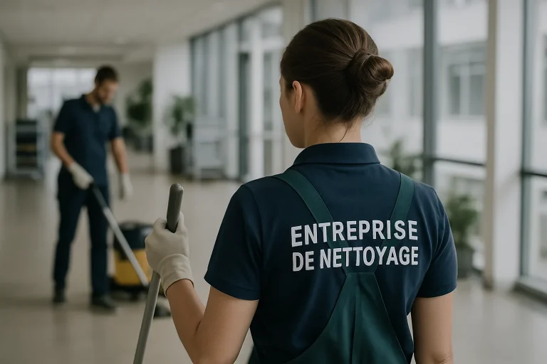 Un agent de nettoyage dans un bureau à Schweighouse-sur-Moder, illustrant un service de qualité.