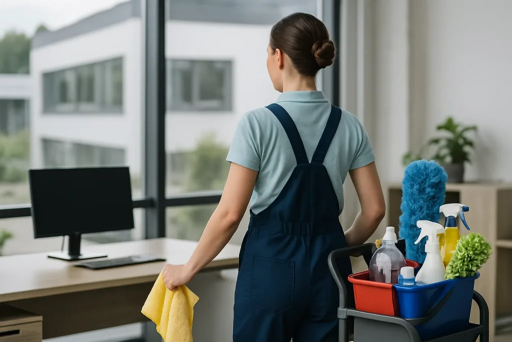 Un professionnel du nettoyage nettoyant un appartement à Saverne avec des équipements modernes.