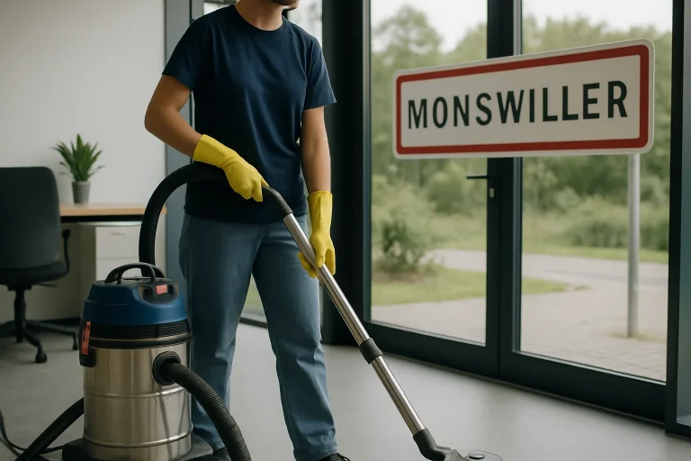 Une équipe de nettoyage à MONSWILLER utilisant des équipements modernes dans un appartement.