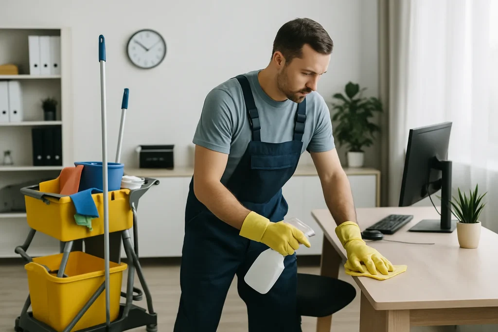 Un professionnel nettoyant un appartement à Gundershoffen avec des outils modernes.