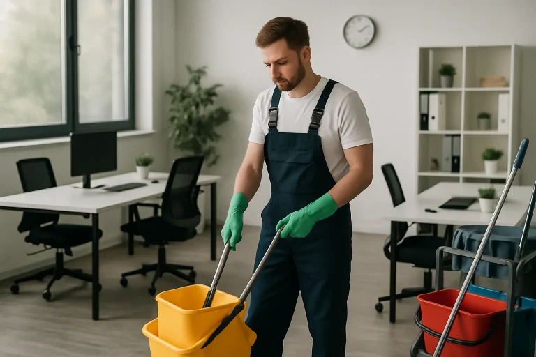 Équipe de nettoyage à Erstein utilisant des équipements modernes dans un environnement propre.