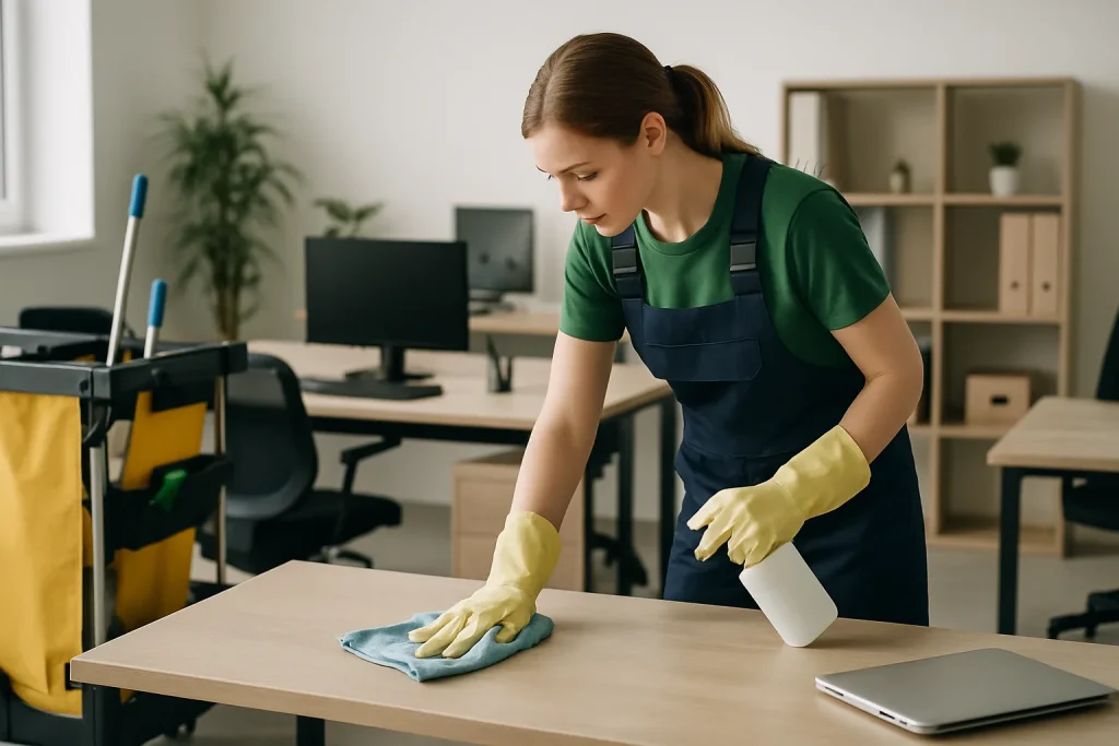 Un agent de nettoyage professionnel nettoie un appartement à Drusenheim avec des équipements modernes.