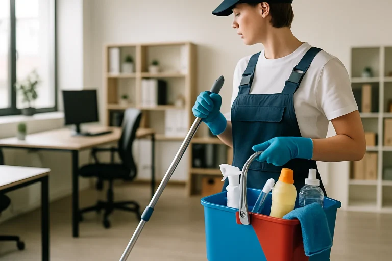 Un agent de nettoyage désinfectant un appartement à Obernai, mettant en avant l'hygiène.