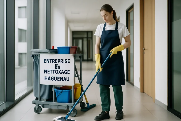 Équipe de nettoyage dans un bureau à Haguenau, utilisant des équipements modernes.