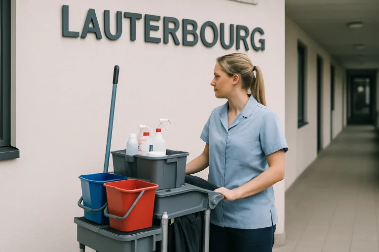 Une équipe professionnelle nettoie un appartement à Lauterbourg avec des produits spécifiques.