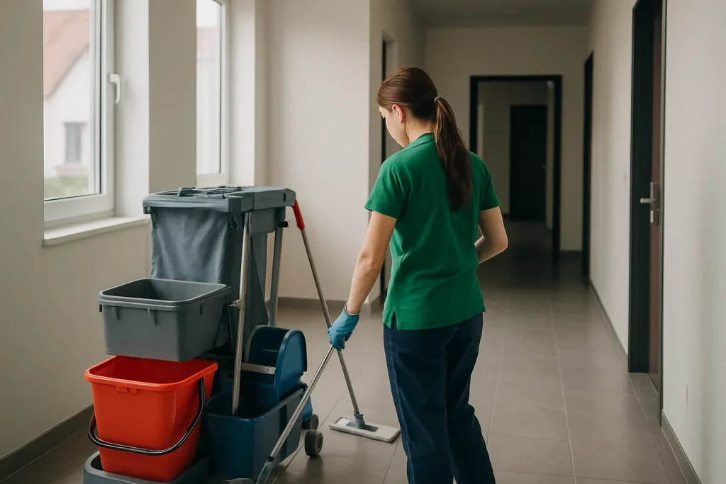 Une équipe professionnelle nettoie un appartement à Bischoffsheim avec des équipements spécialisés.