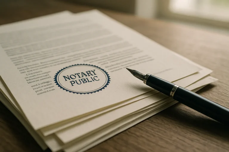 Documents avec cachet notarial et stylo, liés au nettoyage Diogène