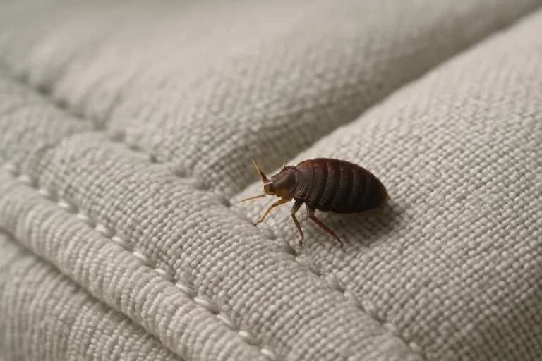 Gros plan d'une punaise de lit sur un matelas avec détails du tissu